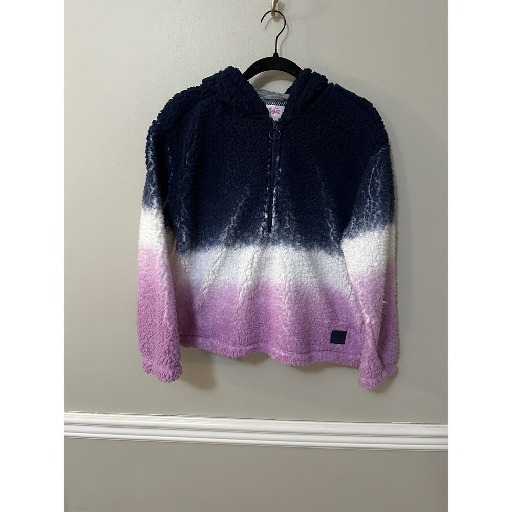 Girls Sherpa Lilac Purple White & Navy Blue Half Zip Jacket Hoodie XL 16/18